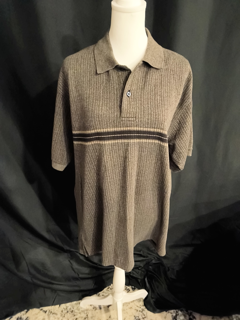 Arrow Men's Brown Black Ribbed Polo with Stripe Detail
